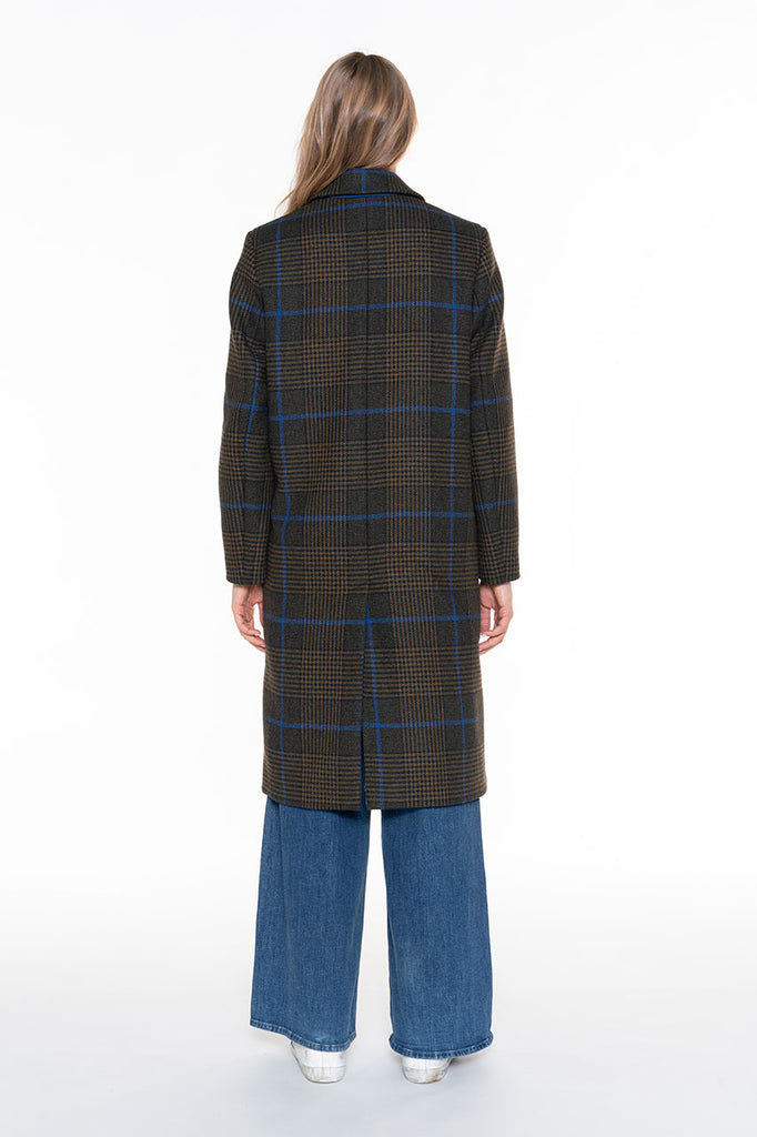 Manteau long Galan carreaux-Pardessus long masculin à carreaux vert olive