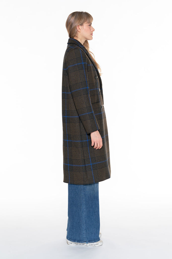 Manteau long Galan carreaux-Pardessus long masculin à carreaux vert olive