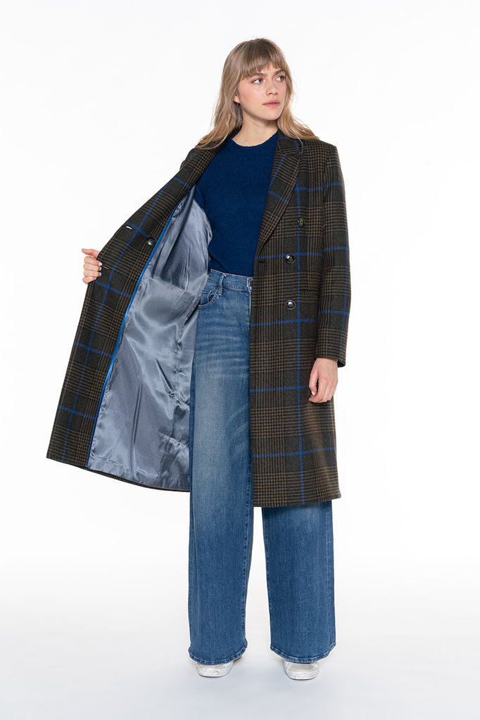 Manteau long Galan carreaux-Pardessus long masculin à carreaux vert olive