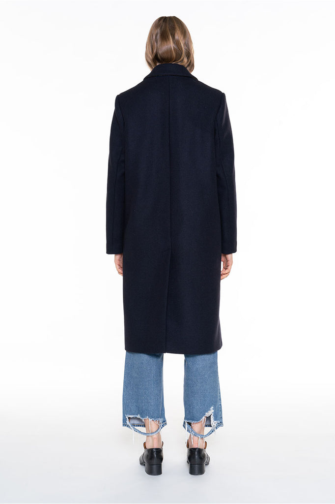Manteau GALAN-Pardessus long masculin en drap de laine bleu marine
