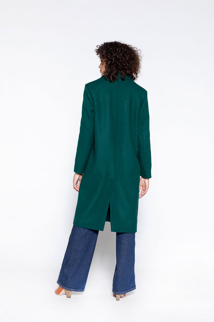 Pardessus Galan laine vierge vert-Pardessus long masculin en drap de laine vert
