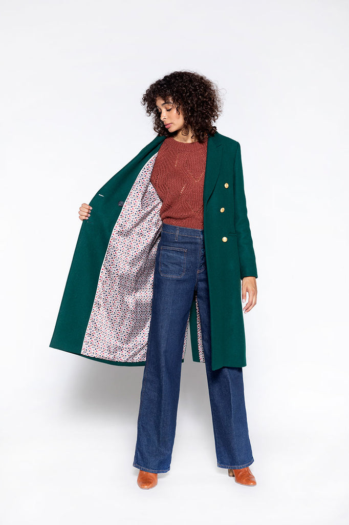 Pardessus Galan laine vierge vert-Pardessus long masculin en drap de laine vert