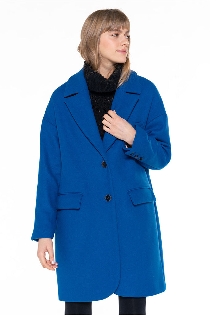 Manteau oversize Sansa bleu-Manteau oversize en drap de laine bleu