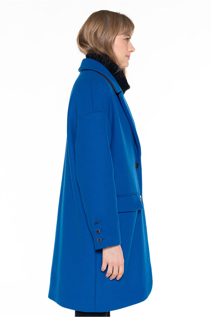 Manteau oversize Sansa bleu-Manteau oversize en drap de laine bleu