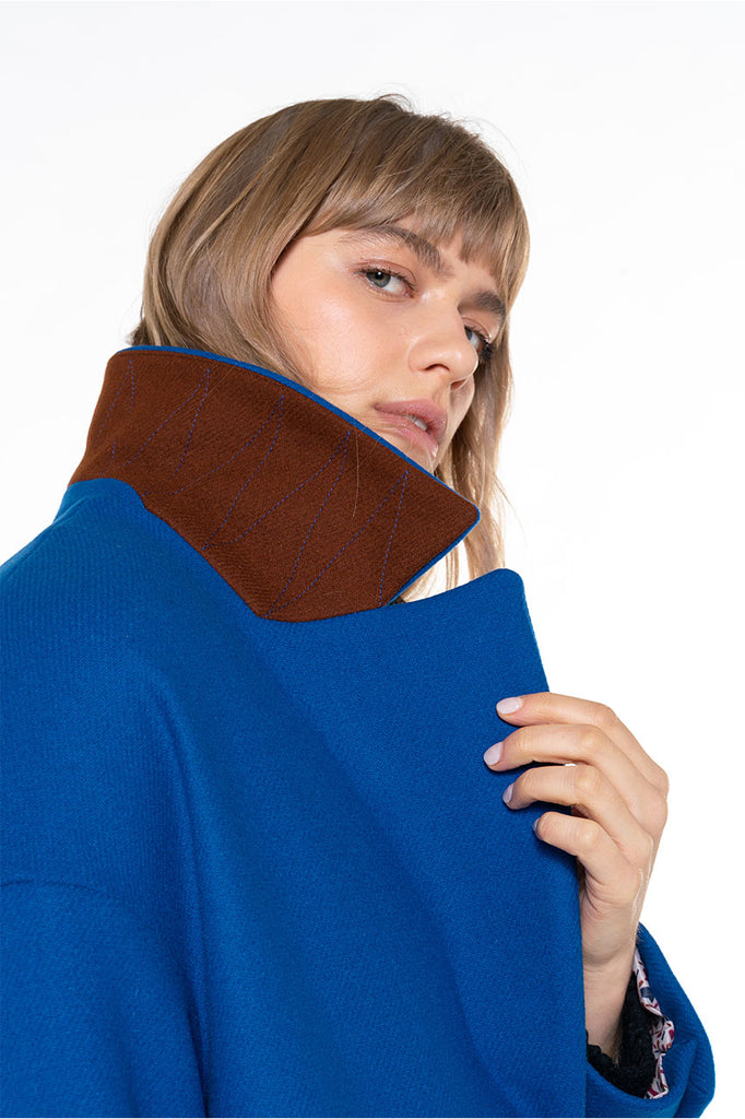Manteau SANSA-Manteau oversize en drap de laine bleu