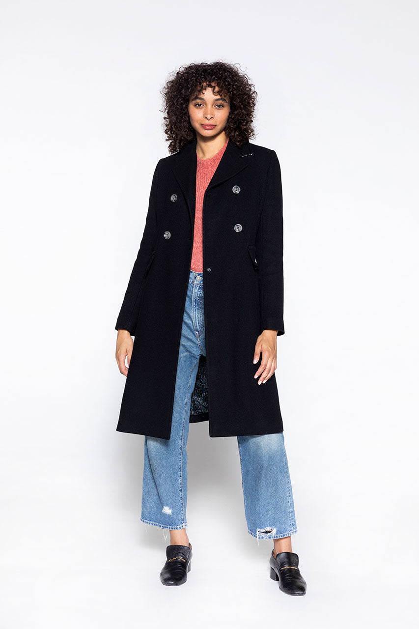Manteau long Clarac laine vierge noir Manteau long f minin en drap de laine noir