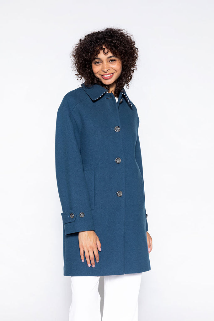 Manteau Cernay drap de laine bleu-Redding en drap de laine bleu