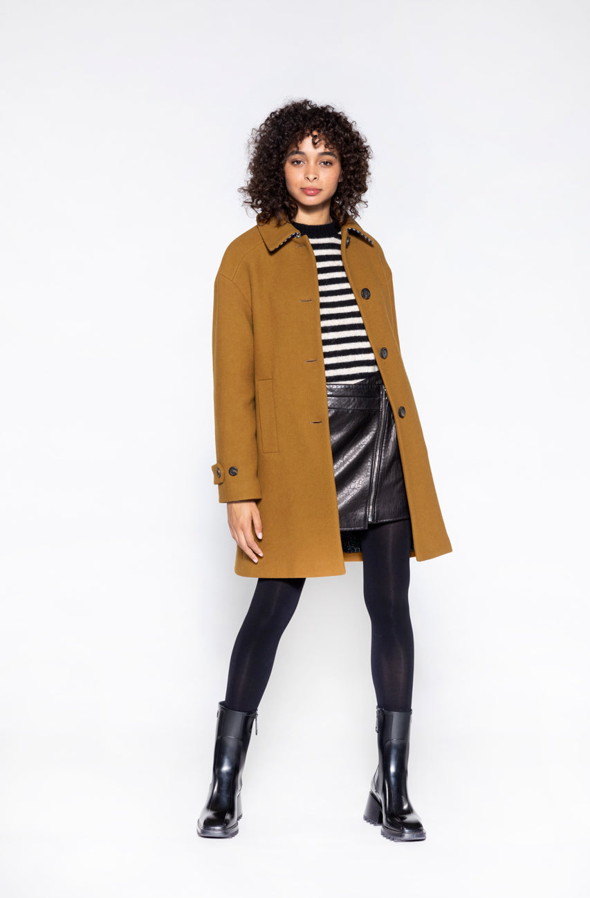 Manteau laine top moutarde