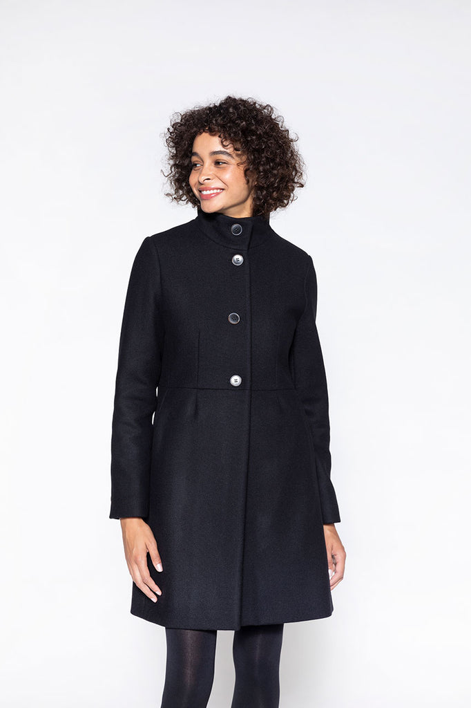 Manteau Rosay laine vierge noir-Manteau cintré en drap de laine noir