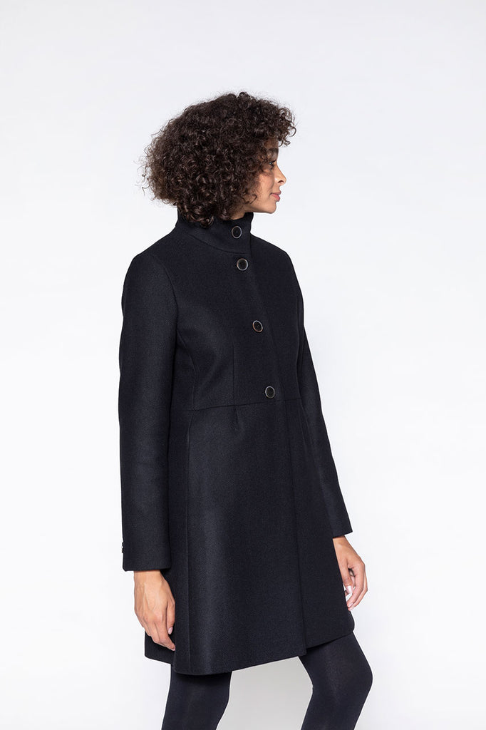 Manteau Rosay laine vierge noir-Manteau cintré en drap de laine noir
