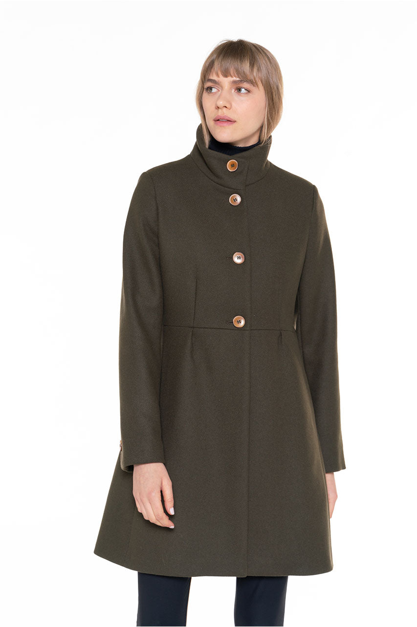 Manteau cintré femme mi long laine vierge kaki hiver - Trench