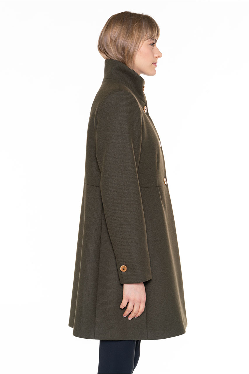 Manteau mi long cintré femme laine vierge noir col montant