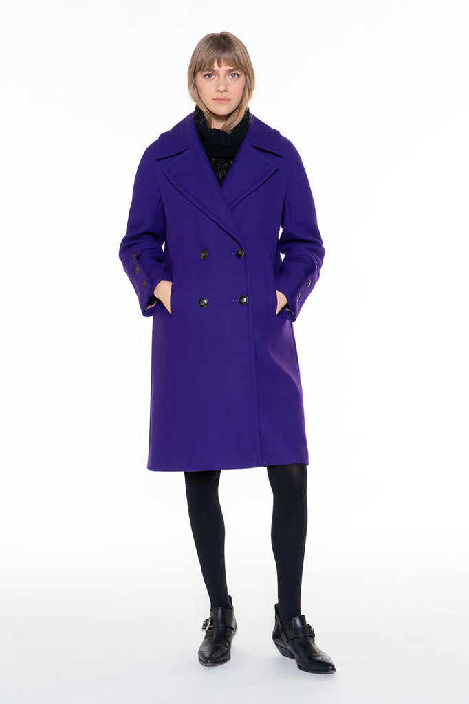 Manteau LARROQUE-Manteau long droit en drap de laine violet