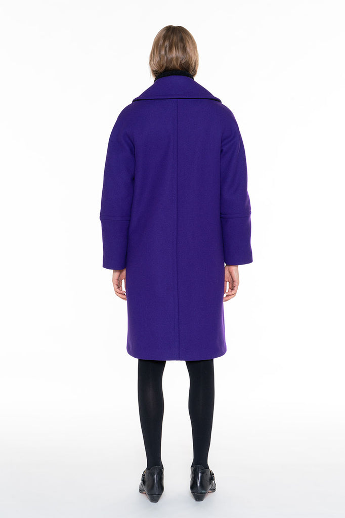 Manteau LARROQUE-Manteau long droit en drap de laine violet