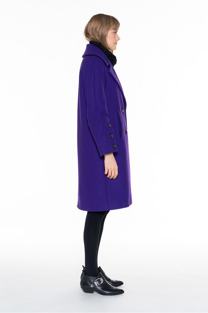 Manteau LARROQUE-Manteau long droit en drap de laine violet