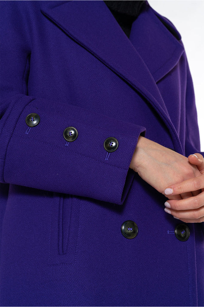 Manteau long Larroque violet-Manteau long droit en drap de laine violet