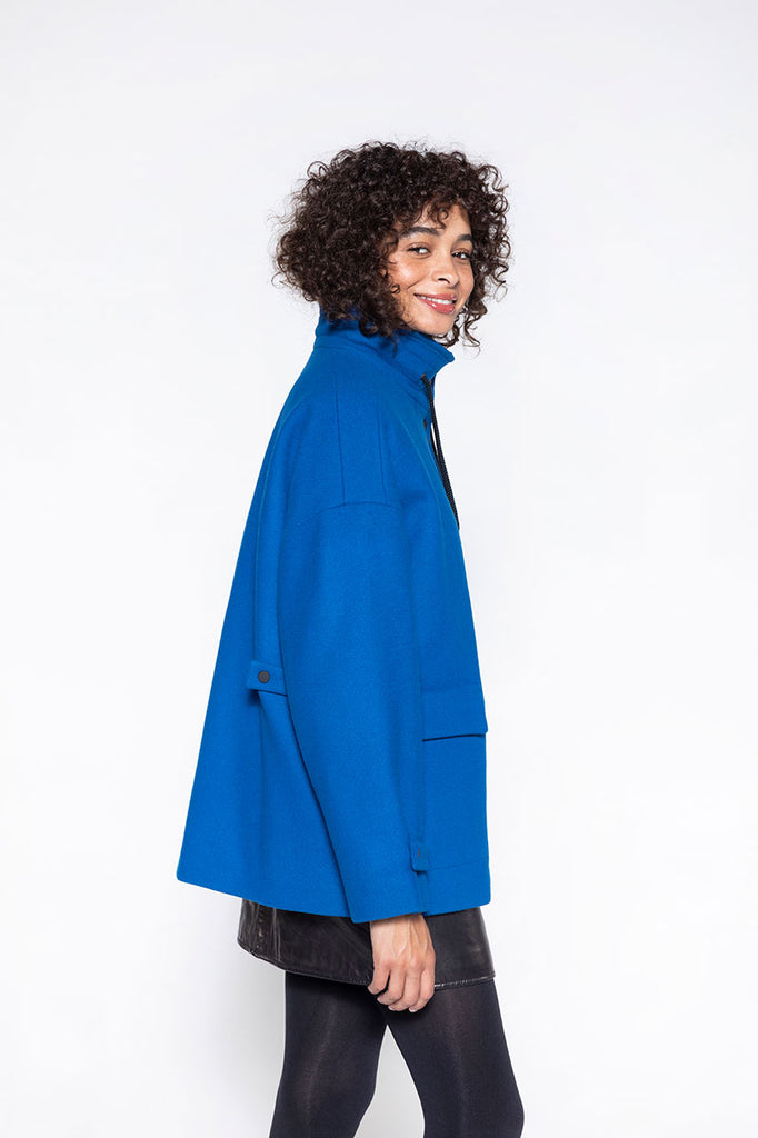 Parka DIEVAL-Parka courte oversize en drap de laine bleue