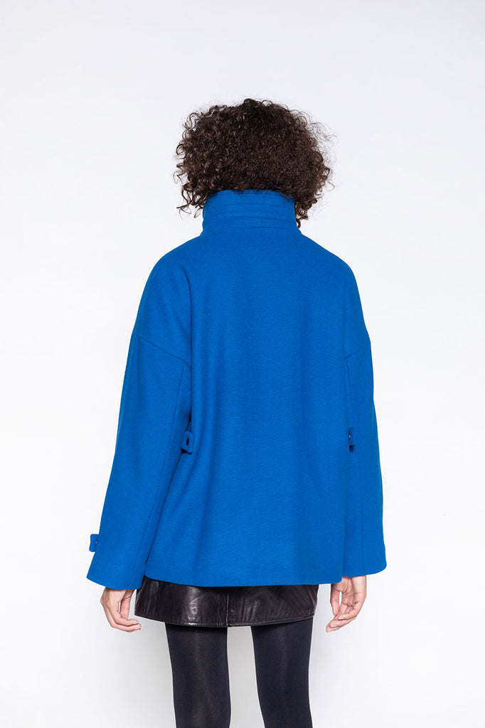 Parka DIEVAL-Parka courte oversize en drap de laine bleue