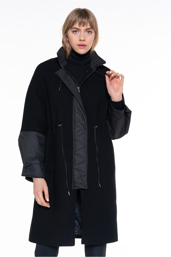 Parka Luzenac laine noire-Parka lainage contrasté en drap de laine noir
