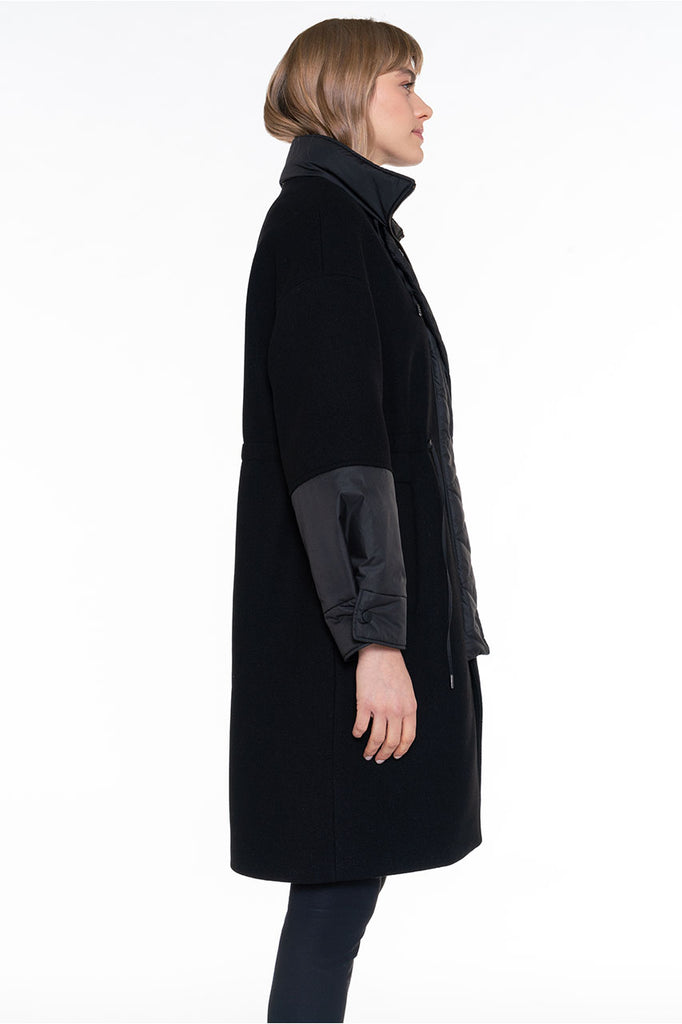 Parka Luzenac laine noire-Parka lainage contrasté en drap de laine noir