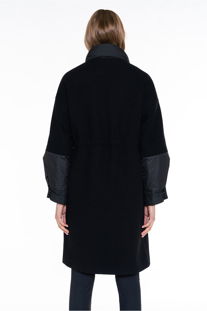 Parka Luzenac laine noire-Parka lainage contrasté en drap de laine noir