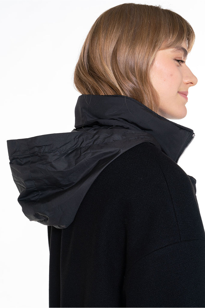 Parka Luzenac laine noire-Parka lainage contrasté en drap de laine noir