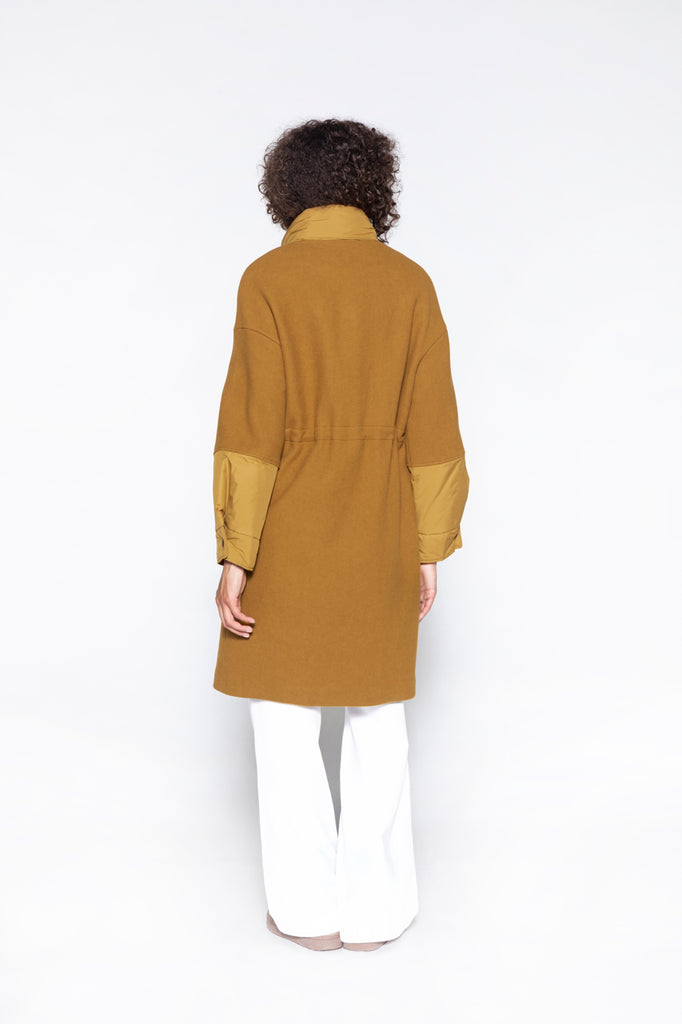 Parka LUZENAC-Parka lainage contrasté en drap de laine moutarde