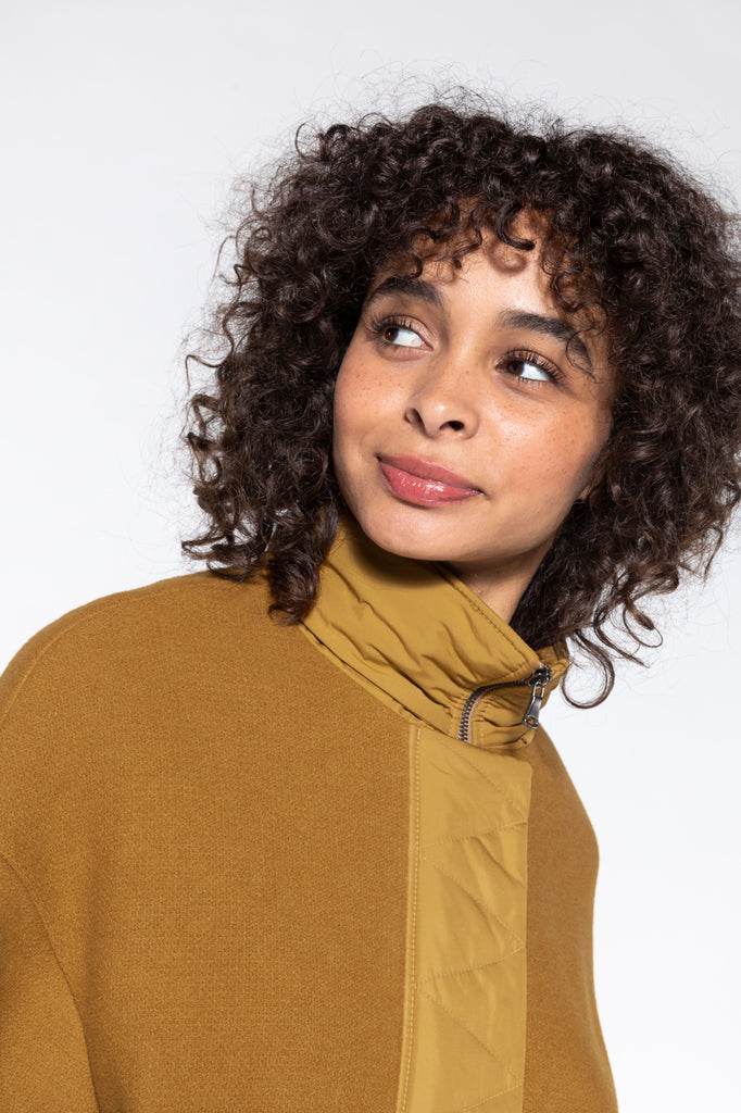 Parka LUZENAC-Parka lainage contrasté en drap de laine moutarde