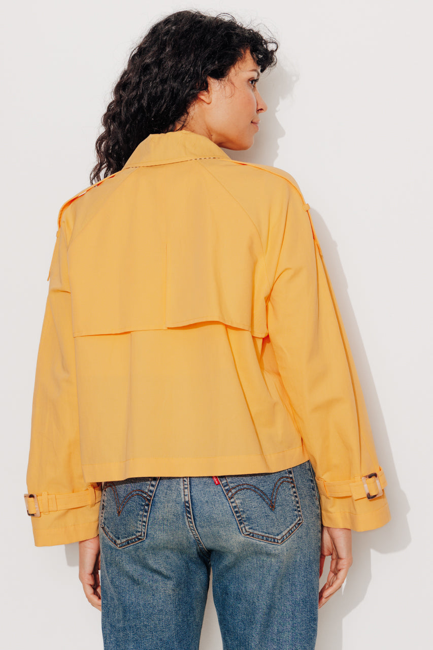BOVELLE short coat in yellow trench style-Short trench coat in yellow cotton