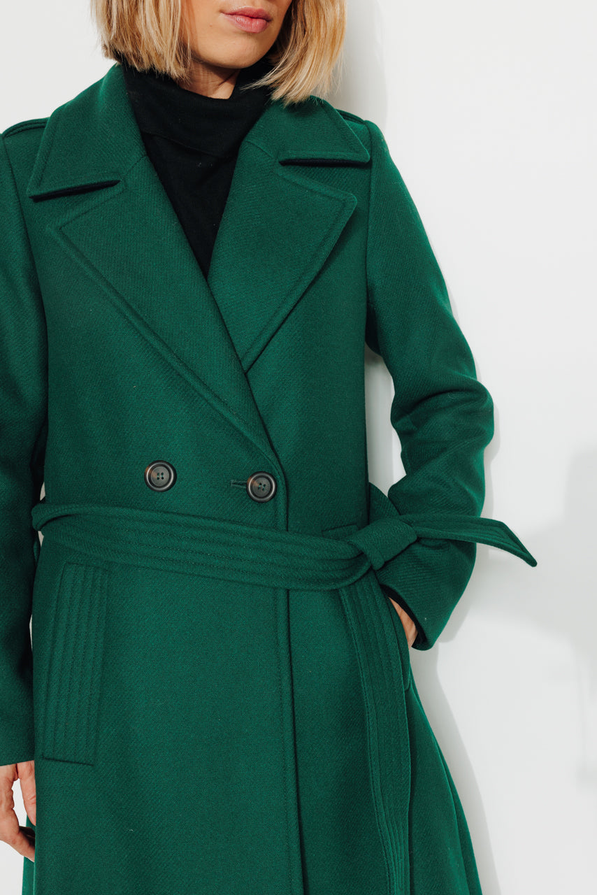 Manteau Femme En Laine Mi-Long - Double Boutonnage, Trapèze, Ceinture - Trench Chaud D'Automne/Hiver - Taille S à XXL