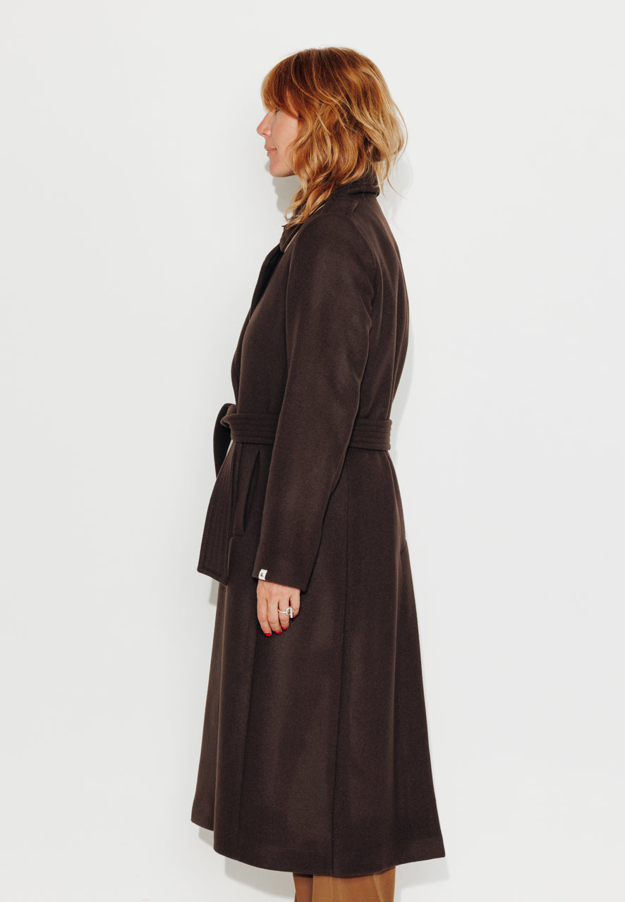 PRECIEUX - PRECIEUX - Manteau long ceinturé en drap de laine vierge marron Marron / Brown - Trench & Coat