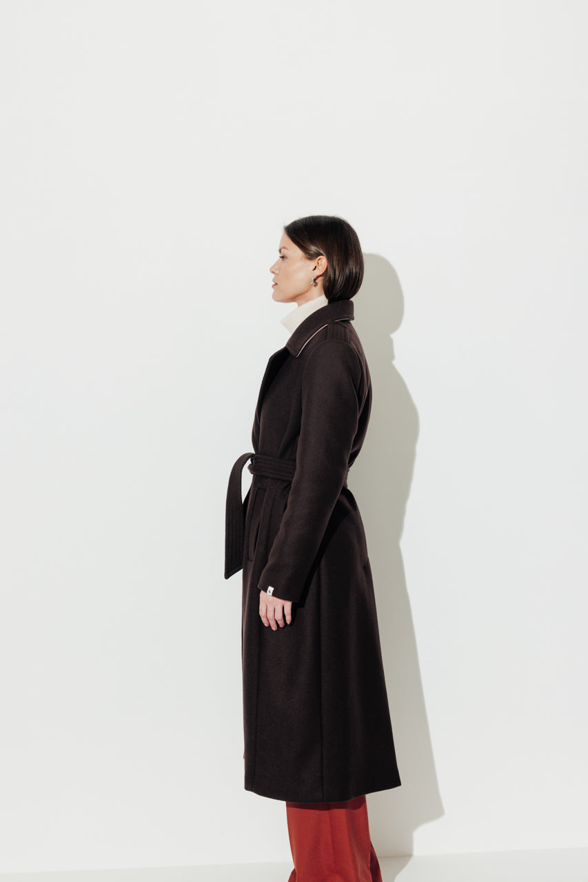 PRECIEUX - PRECIEUX - Manteau long ceinturé en drap de laine vierge marron Marron / Brown - Trench & Coat