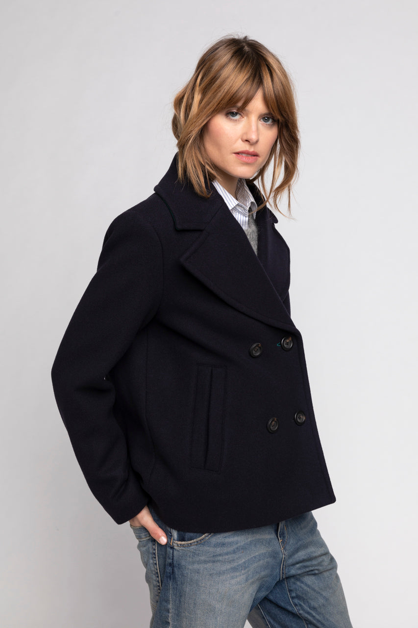 Navy Pea Coat Caban Us Navy Navy Blue Shelves In Mixed Wool