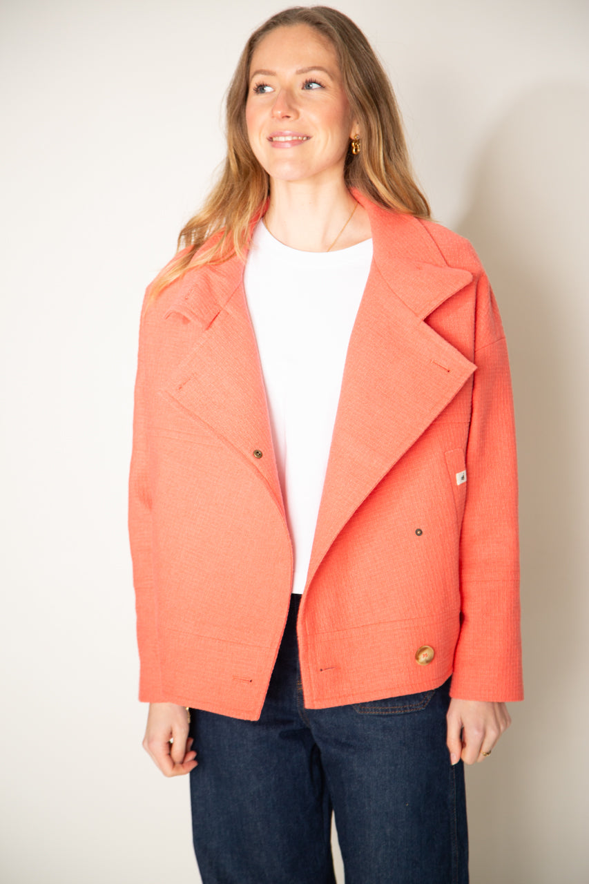 Mably- Manteau court oversize corail