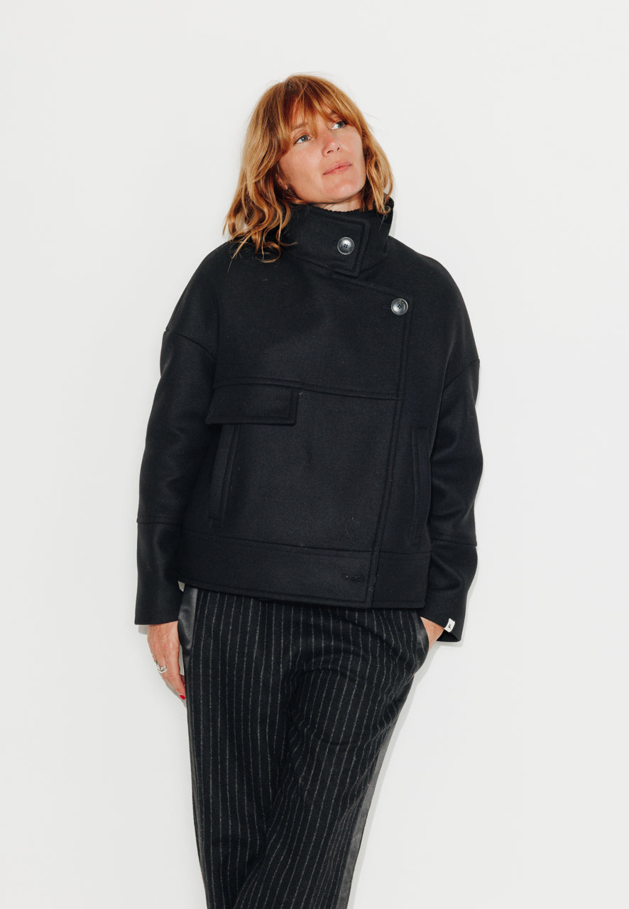 MABLY - MABLY - Blouson court oversize en drap de laine noir Noir / Black - Trench & Coat