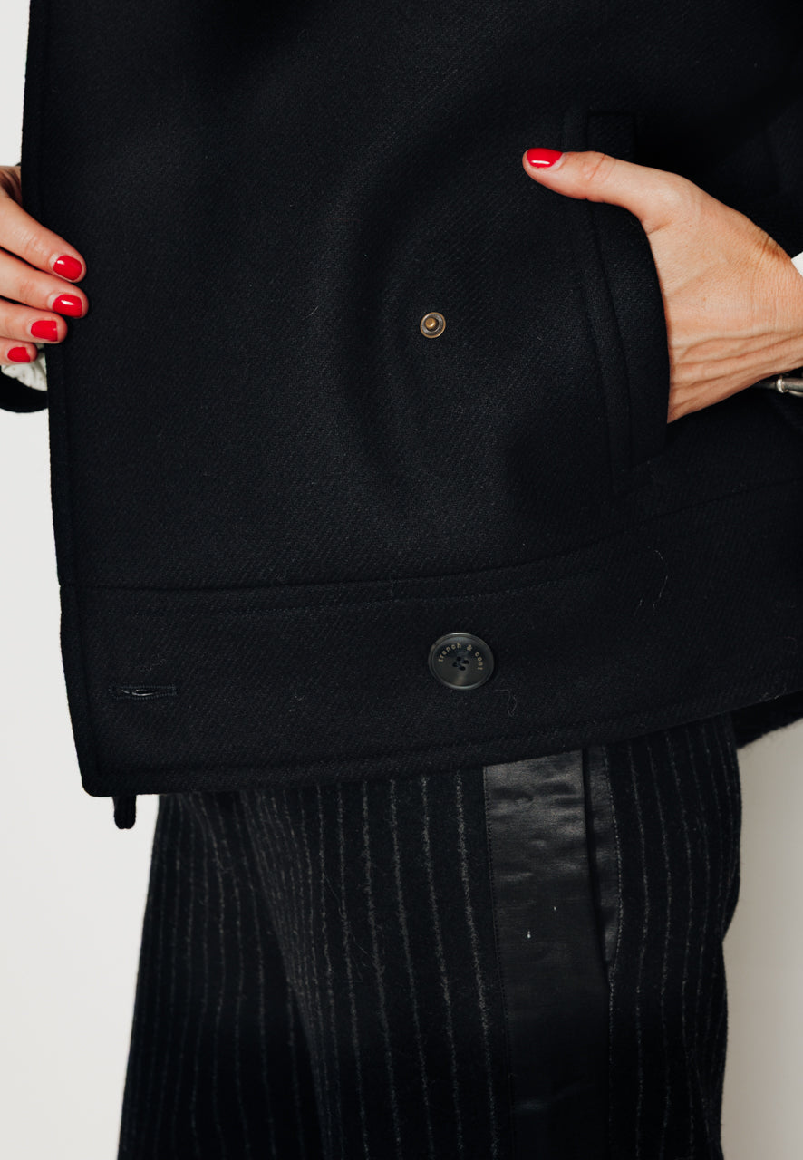 MABLY - MABLY - Blouson court oversize en drap de laine noir Noir / Black - Trench & Coat