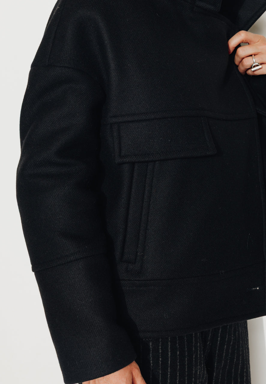 MABLY - MABLY - Blouson court oversize en drap de laine noir Noir / Black - Trench & Coat
