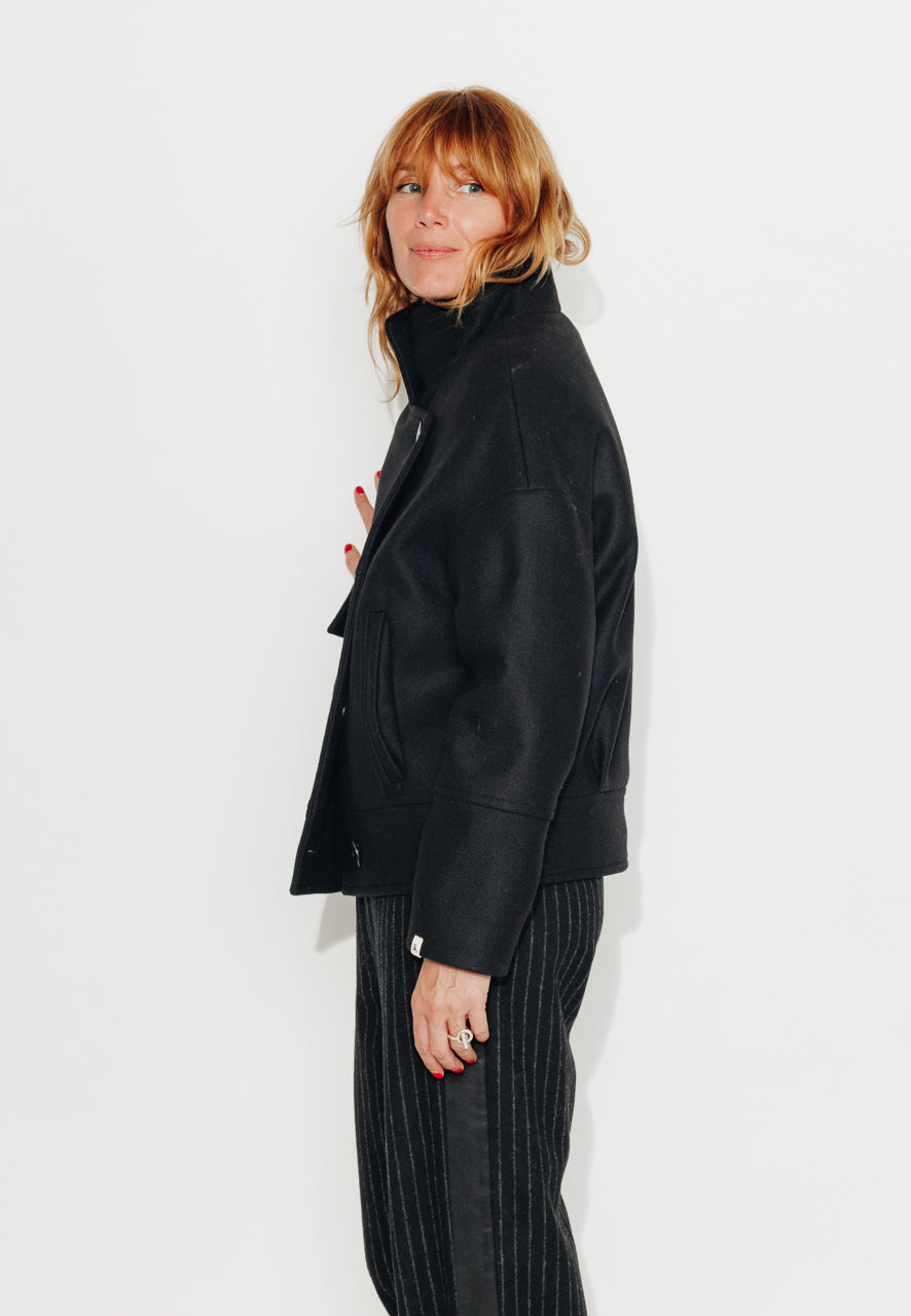 MABLY - MABLY - Blouson court oversize en drap de laine noir Noir / Black - Trench & Coat