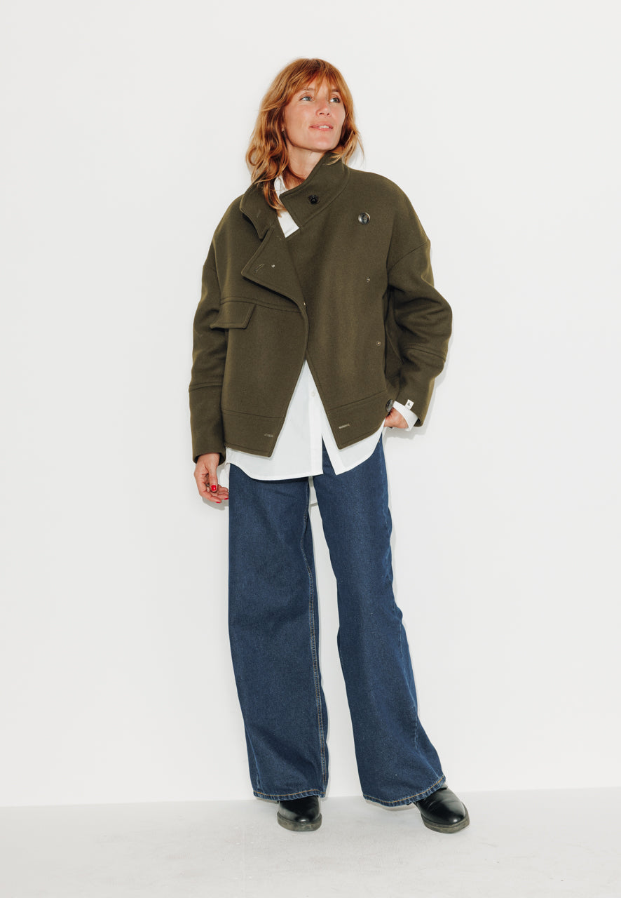MABLY - MABLY - Blouson court oversize en drap de laine vert Kaki / Khaki - Trench & Coat