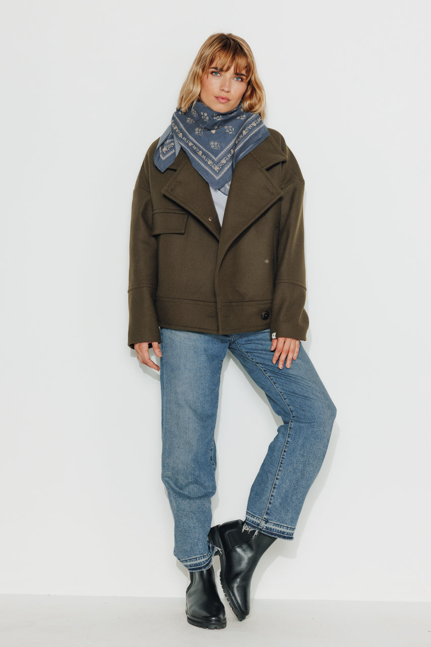 MABLY - MABLY - Blouson court oversize en drap de laine vert Kaki / Khaki - Trench & Coat