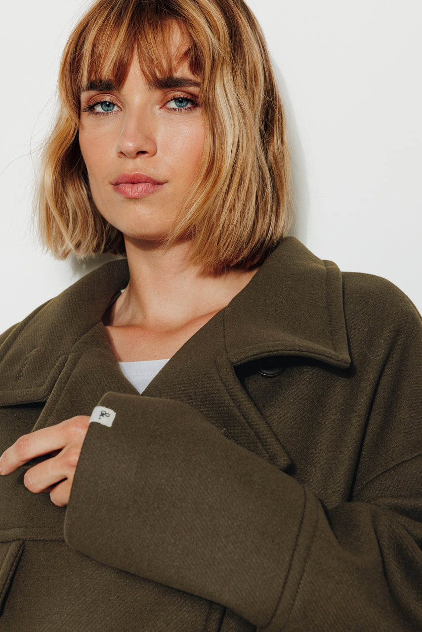 MABLY - MABLY - Blouson court oversize en drap de laine vert Kaki / Khaki - Trench & Coat