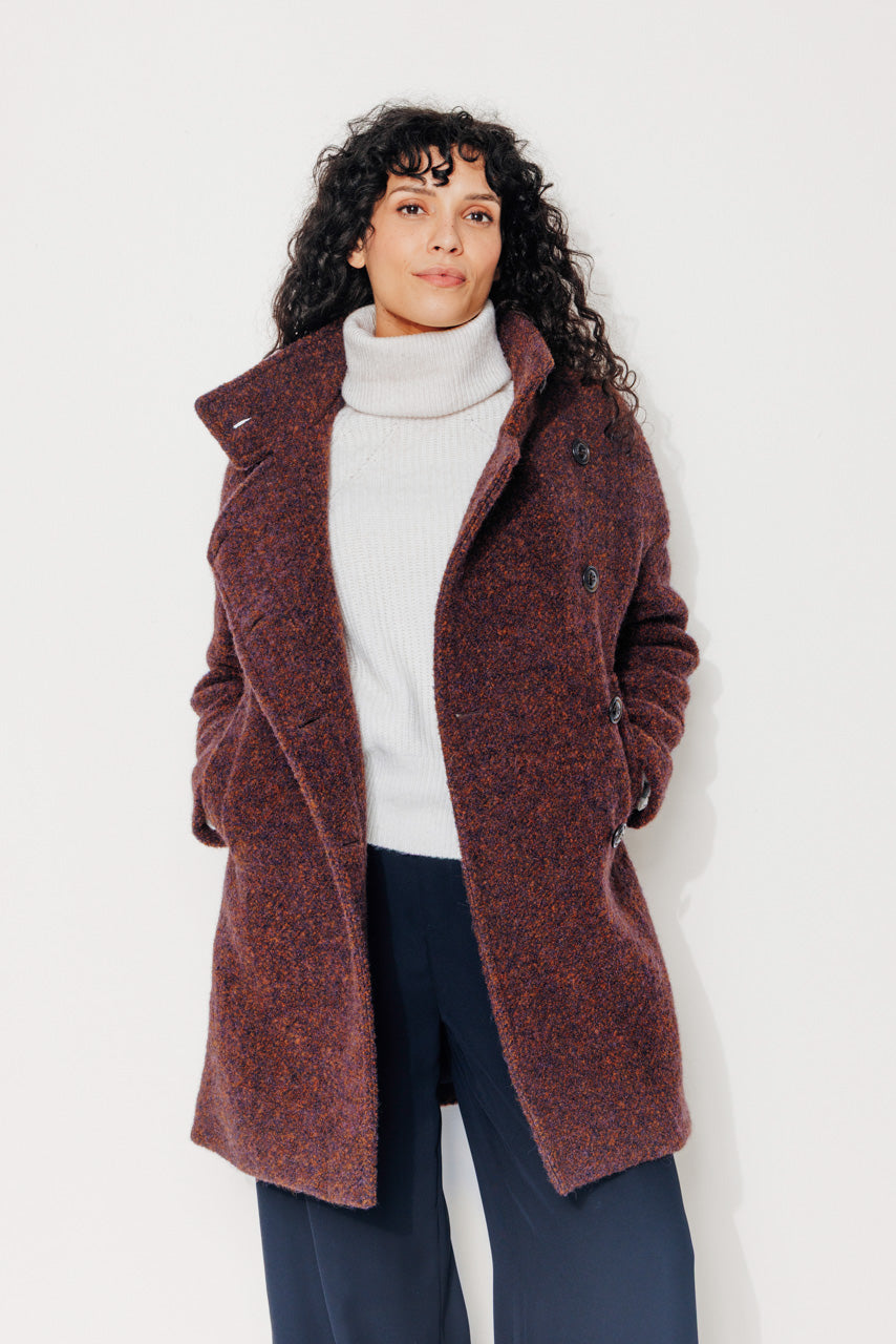 UPIE - UPIE - Manteau mi-long oversize en bouclette bicolore laine & alpaga rouille ROUILLE - Trench & Coat
