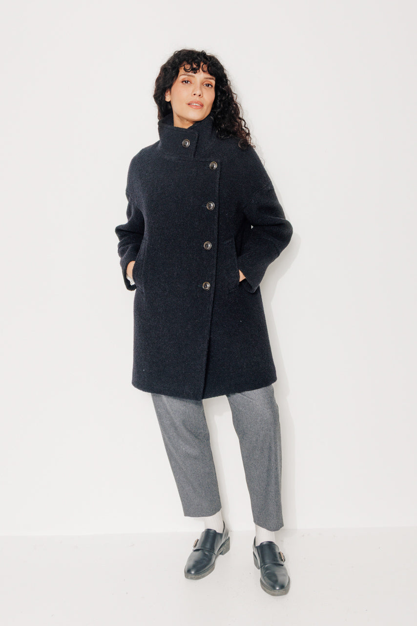 UPIE - UPIE - Manteau mi-long oversize en bouclette de laine vierge noir NOIR - Trench & Coat