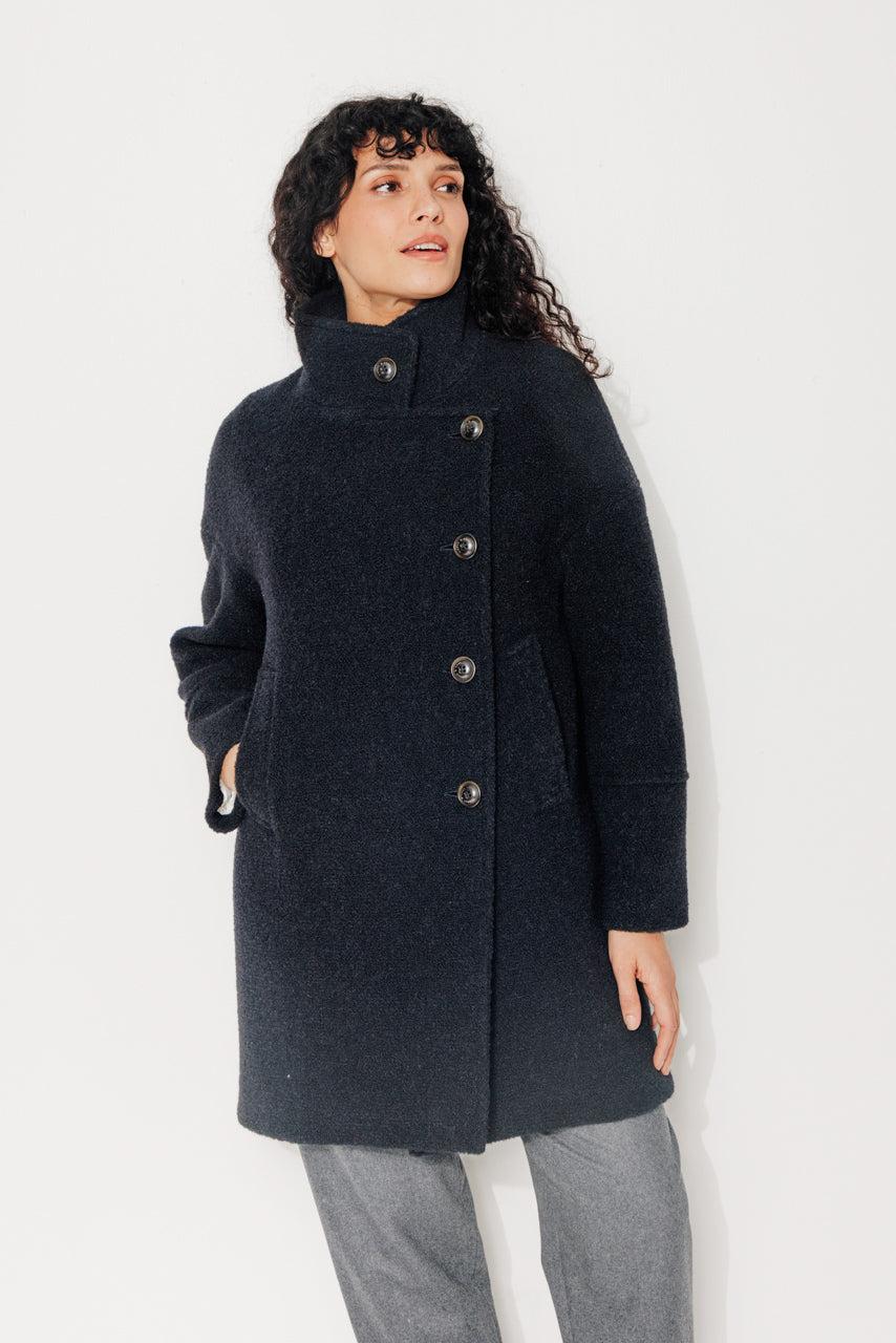 UPIE - UPIE - Manteau mi-long oversize en bouclette de laine vierge noir NOIR - Trench & Coat