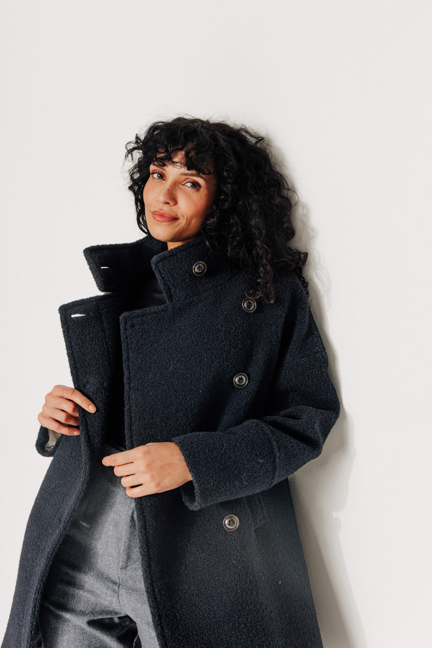 UPIE - UPIE - Manteau mi-long oversize en bouclette de laine vierge noir NOIR - Trench & Coat