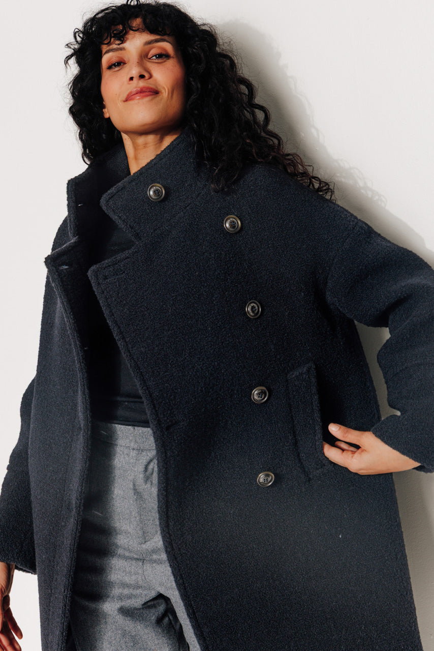 UPIE - UPIE - Manteau mi-long oversize en bouclette de laine vierge noir NOIR - Trench & Coat