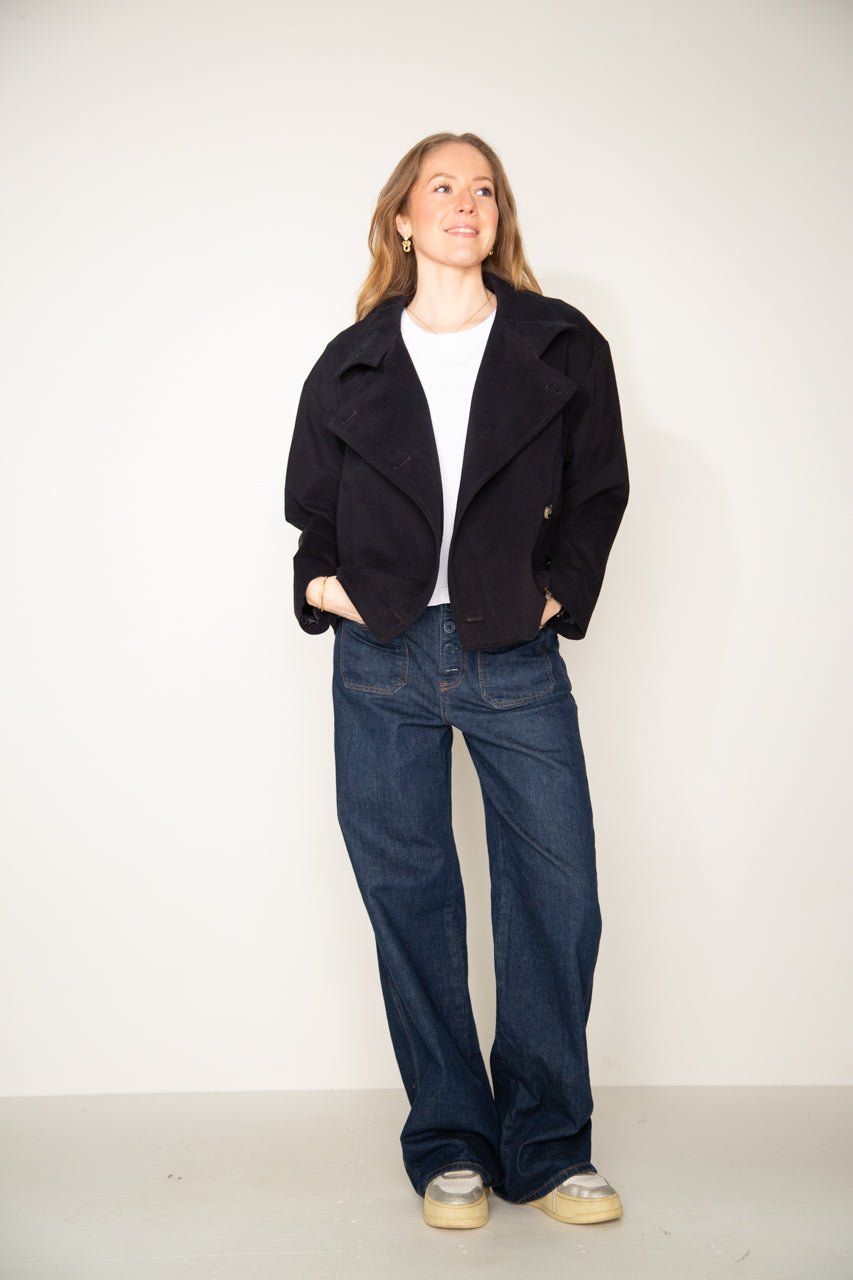 Sofar- Manteau court oversize coton bleu marine