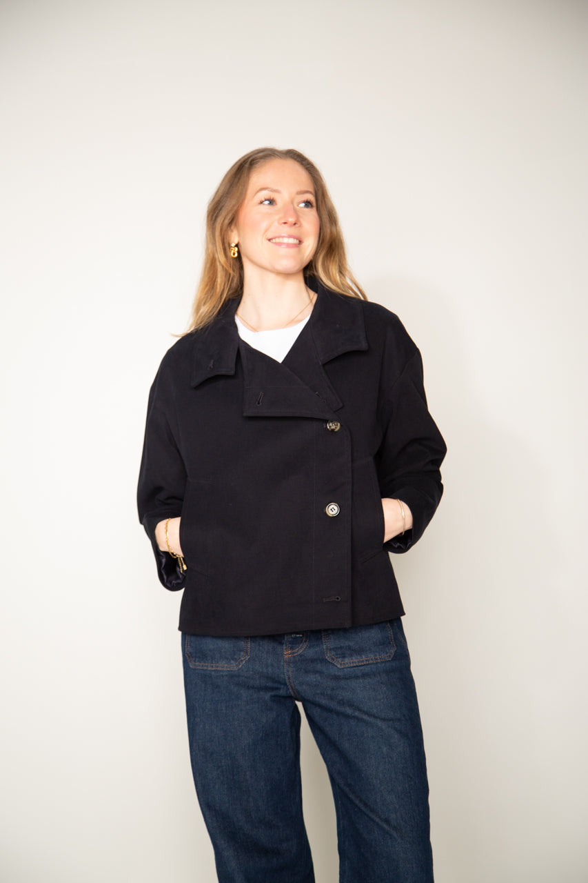 Sofar- Manteau court oversize coton bleu marine