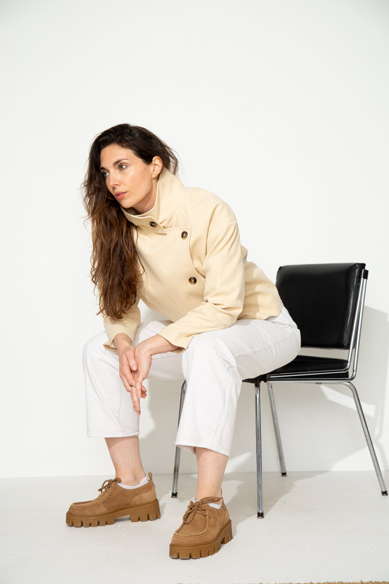SOFAR - Manteau court oversize 100% coton BEIGE - Trench & Coat
