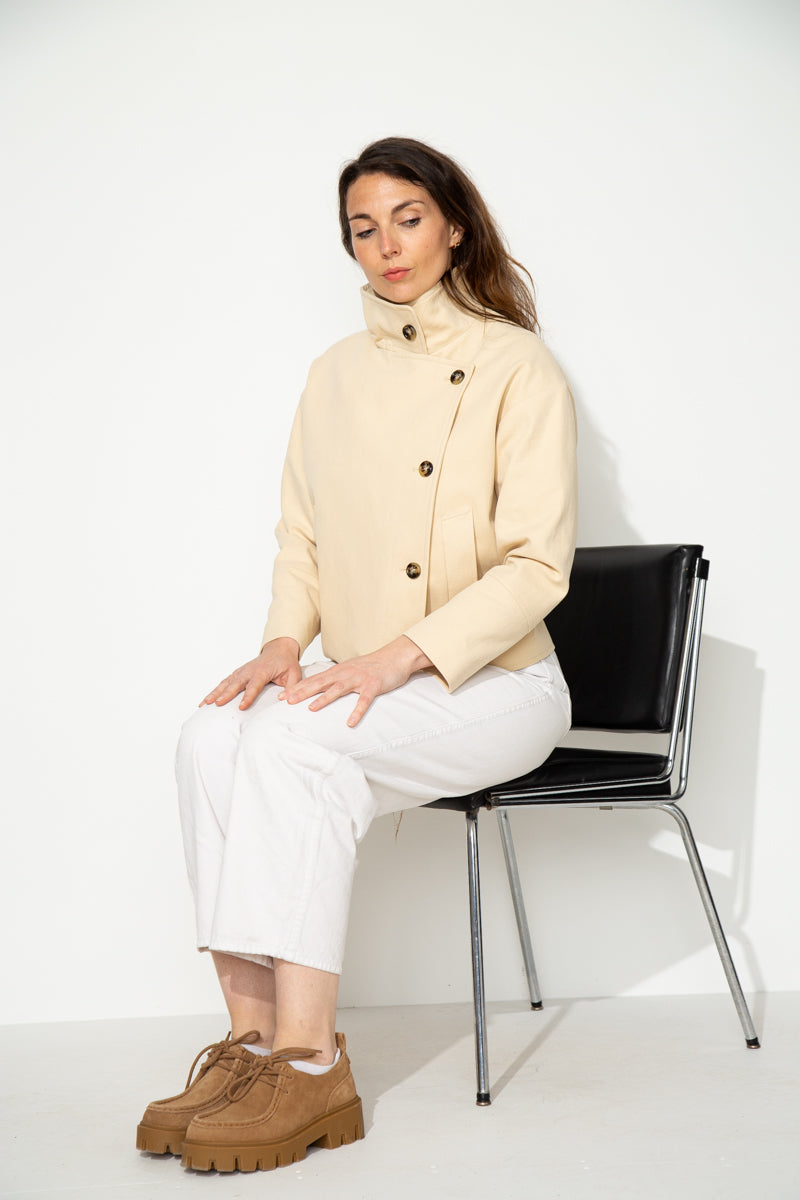 SOFAR - Manteau court oversize 100% coton BEIGE - Trench & Coat